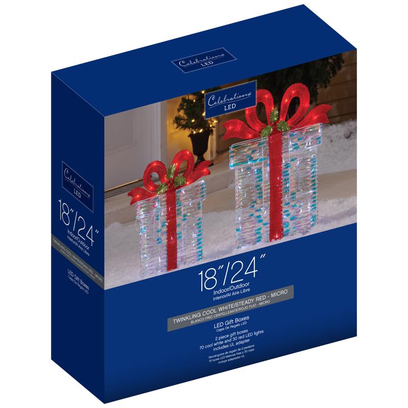 Celebrations Blue LED Cool White Giftboxes 18 in. and 24 in. Yard Decor, Pack of 2