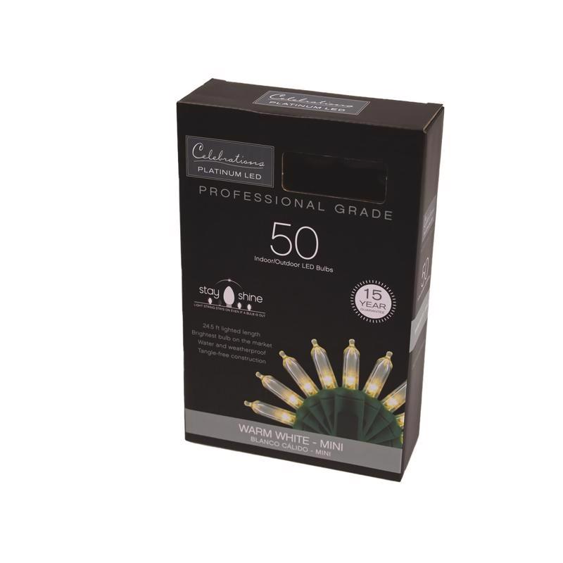 Celebrations Platinum LED T5 Warm White 50 ct String Christmas Lights 25 ft., Pack of 12