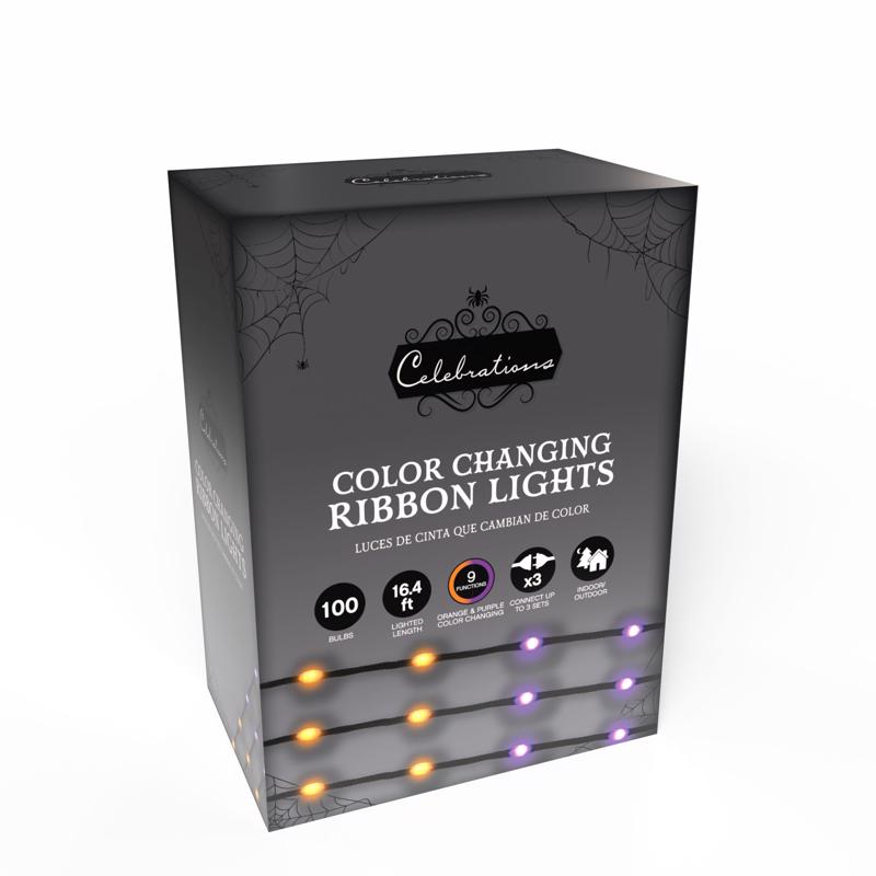 Celebrations Orange/Purple 100 ct LED Prelit Ribbon Lights