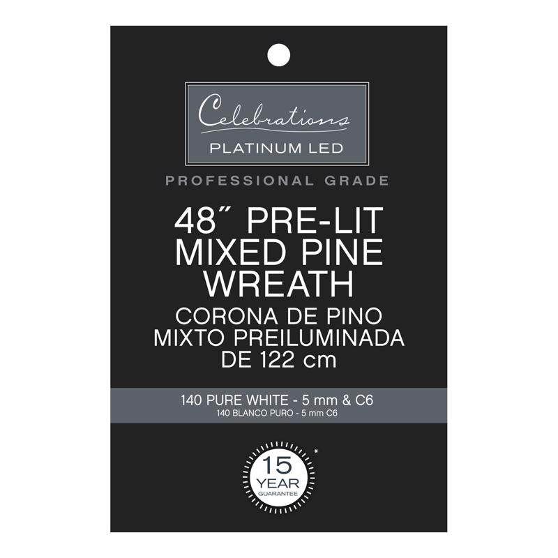 Celebrations 48 in. D LED Prelit Pure White Pine Wreath