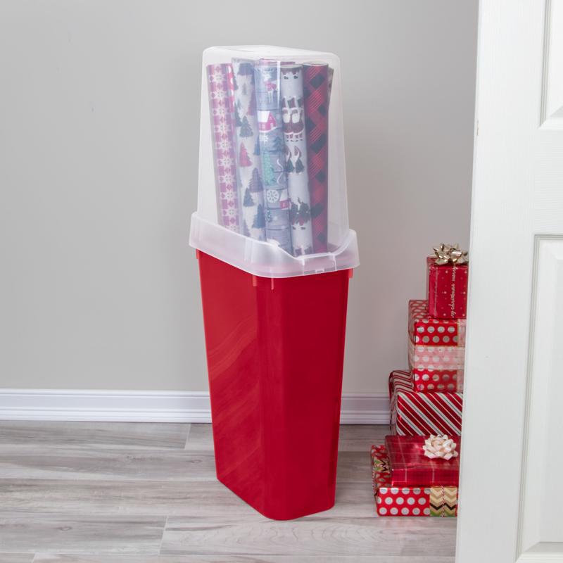 Sterilite 40 in. Clear/Red Wrapping Paper Storage Container 41.25 in. H X 10.88 in. W X 17.75 in. D, Pack of 4