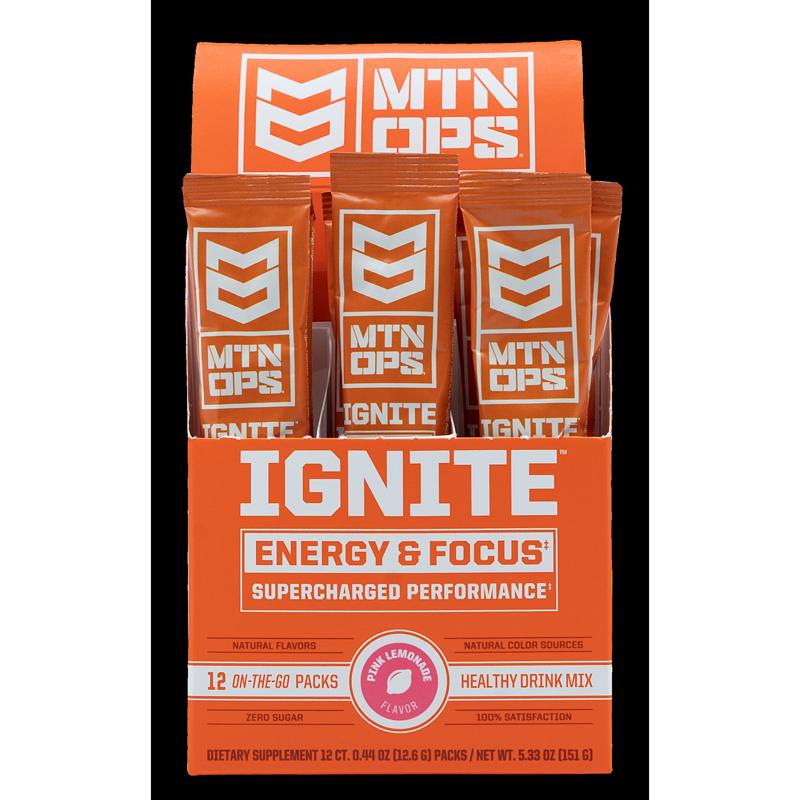 MTN OPS Ignite Pink Lemonade Energy Drink Mix, Pack of 12