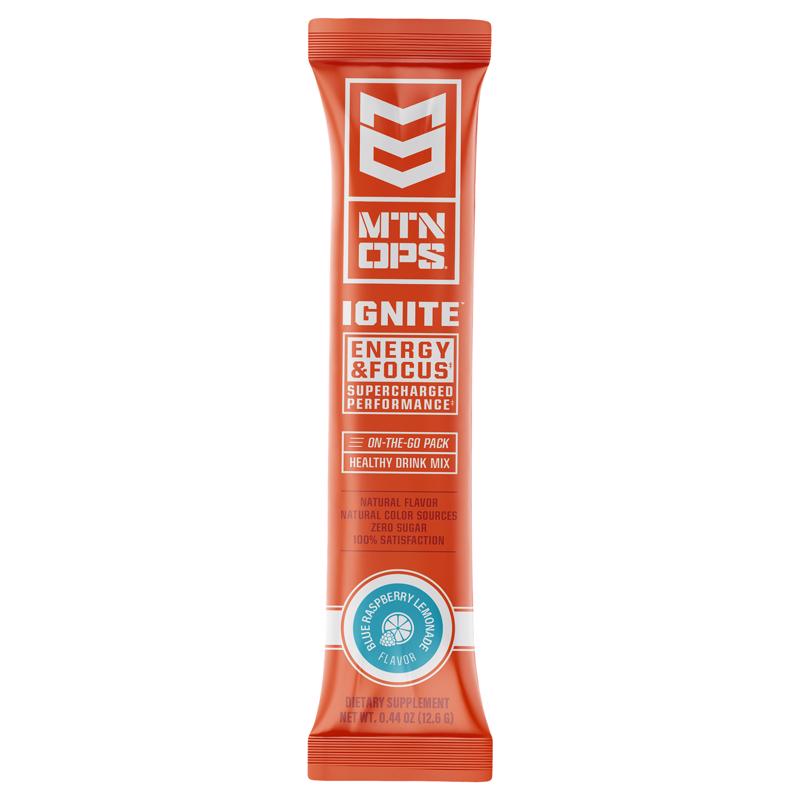 MTN OPS Ignite Blue Raspberry Lemonade Energy Drink Mix, Pack of 12