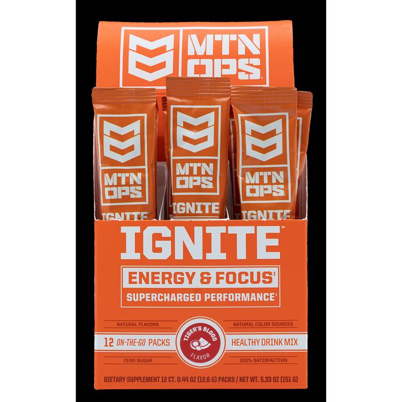 MTN OPS Ignite Blue Raspberry Lemonade Energy Drink Mix, Pack of 12