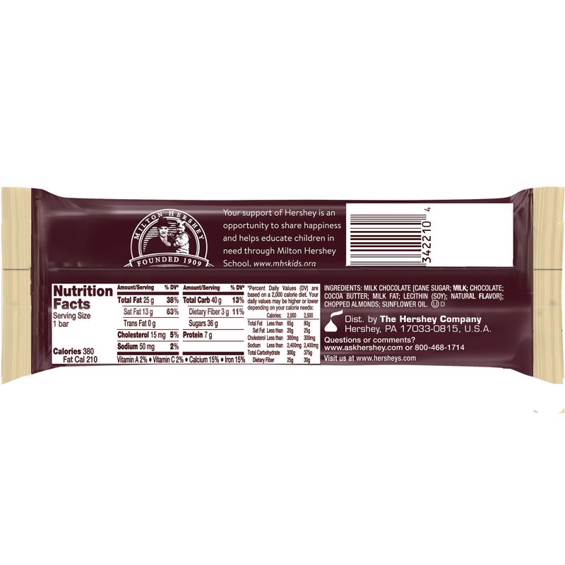 Hershey's Milk Chocolate with Almonds Candy 2.6 oz, Pack of 18