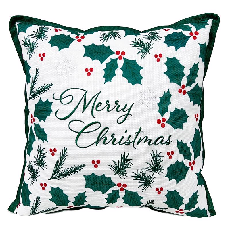 Celebrations Home White Holly Berry Merry Christmas Pillow 16 in., Pack of 4