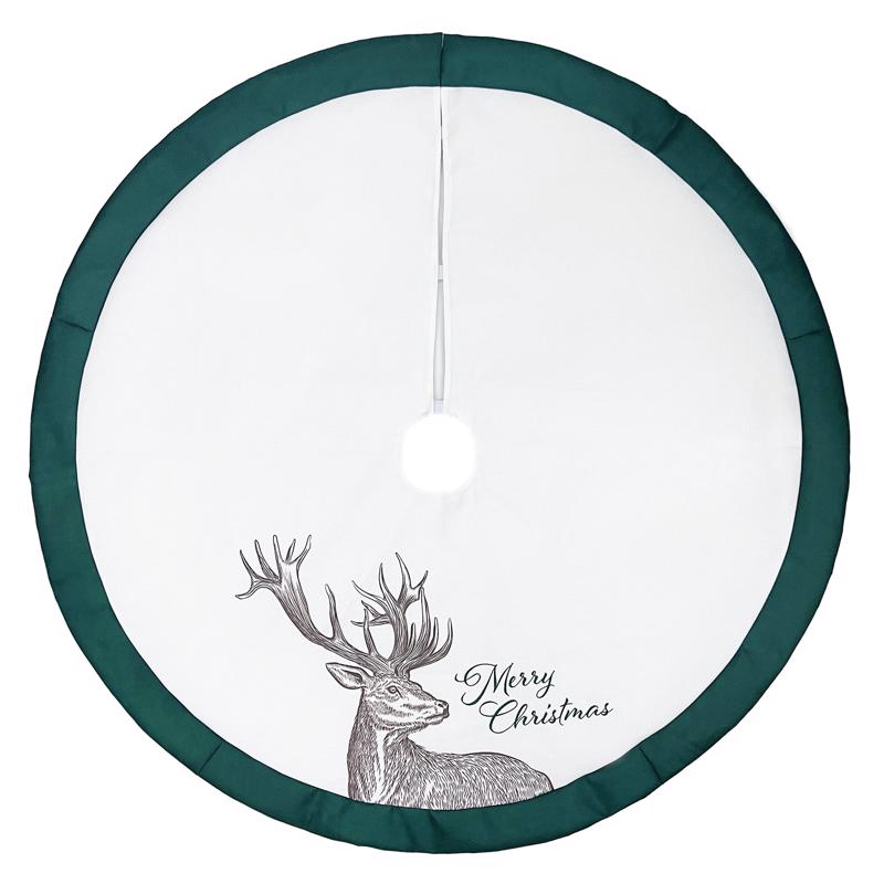 Celebrations Home Green/White Merry Christmas Deer Tree Skirt 48 in., Pack of 4
