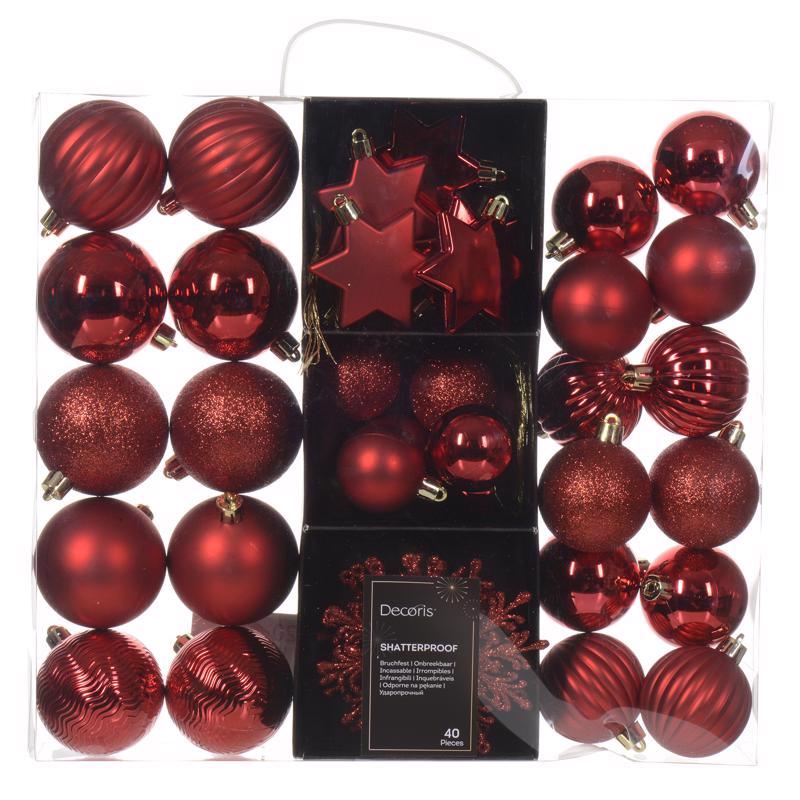 Decoris Red Assorted Ornaments, Pack of 12