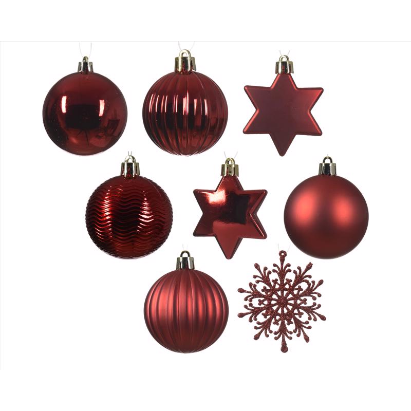 Decoris Red Assorted Ornaments, Pack of 12