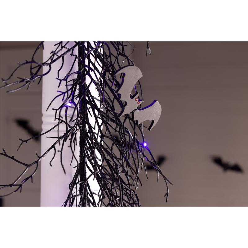 Celebrations Purple 50 ct 9 ft. LED Prelit Black Twig Garland, Pack of 6