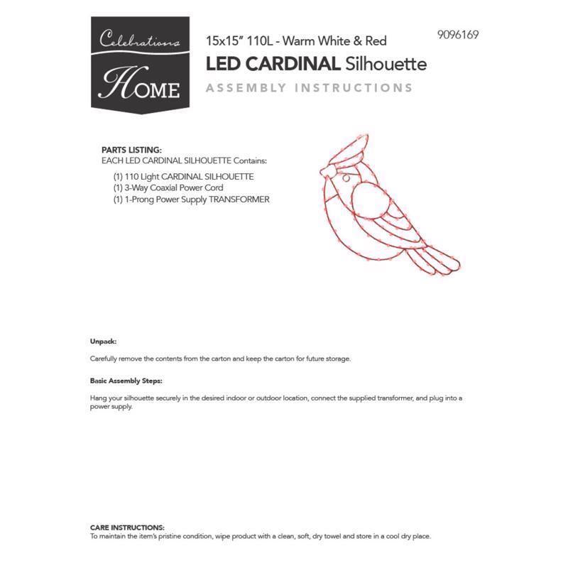 Celebrations LED Red Cardinal Silhouette 15 in. Hanging Decor