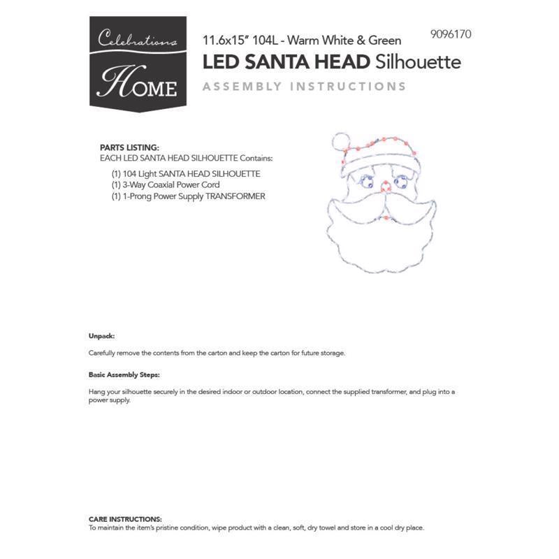 Celebrations LED Red/White Santa Head Silhouette 15 in. Hanging Decor