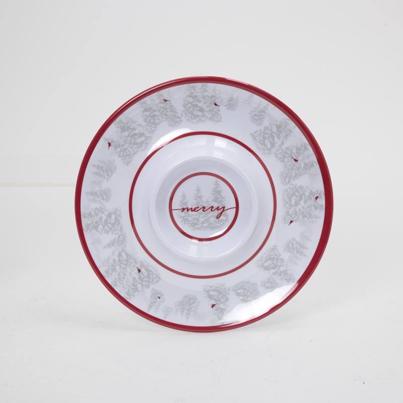 Gerson Red/White Holiday Cardinal Chip and Dip Plate, Pack of 12