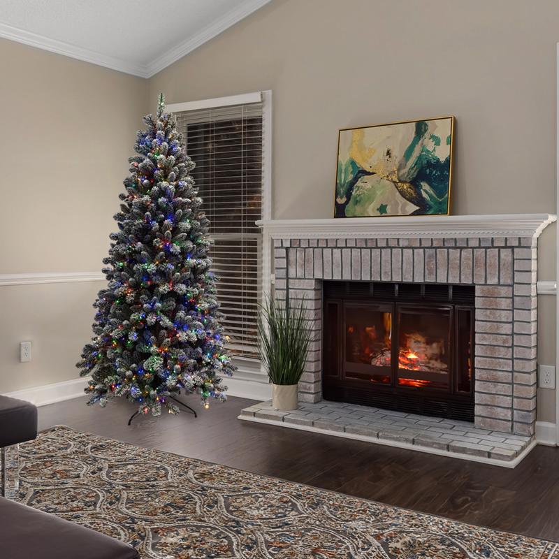 Holiday Bright Lights 1-2 Tree 7 ft. Full LED 450 ct Flock King Pine Color Changing Christmas Tree