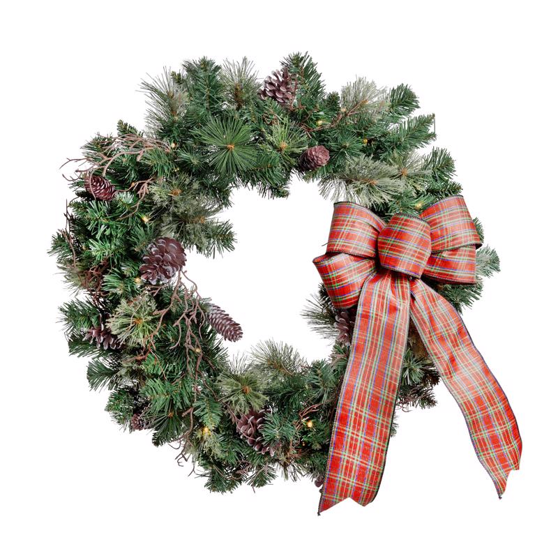 Celebrations 30 in. D LED Prelit Multicolored Twig Pine Bow Wreath, Pack of 4