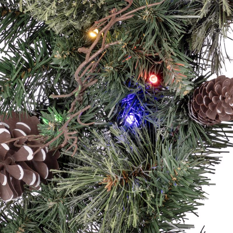 Celebrations 30 in. D LED Prelit Multicolored Twig Pine Bow Wreath, Pack of 4