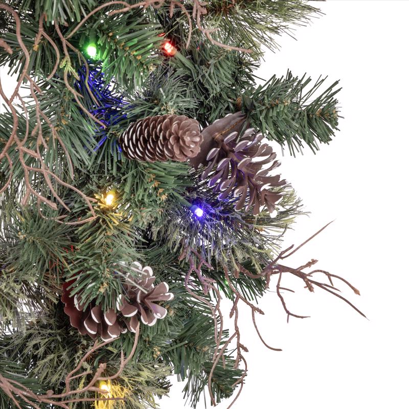 Celebrations 30 in. D LED Prelit Multicolored Twig Pine Bow Wreath, Pack of 4