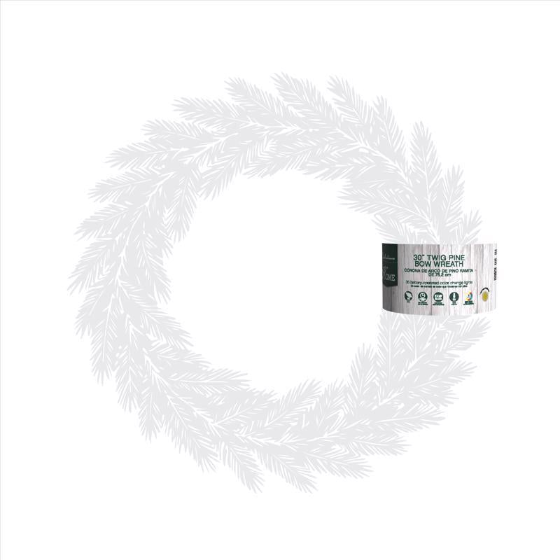Celebrations 30 in. D LED Prelit Multicolored Twig Pine Bow Wreath, Pack of 4