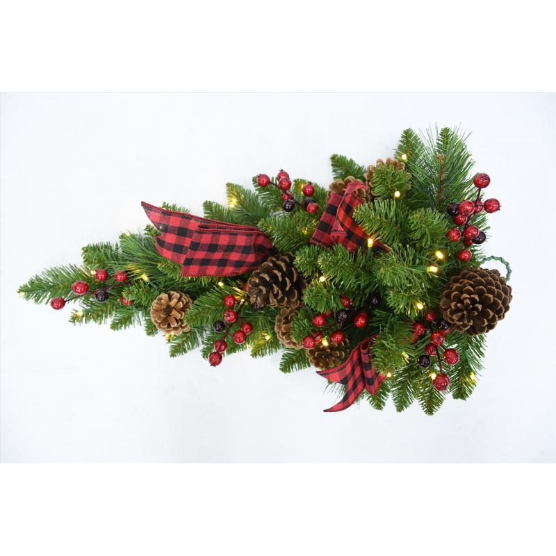 Celebrations 12 in. D X 2 ft. L LED Prelit Multicolored Twig Pine Bow Teardrop Wreath, Pack of 6
