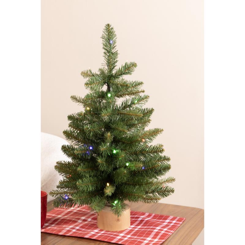 Celebrations 2 ft. Slim LED 35 ct Table Tree with Wood Base Color Changing Christmas Tree, Pack of 4
