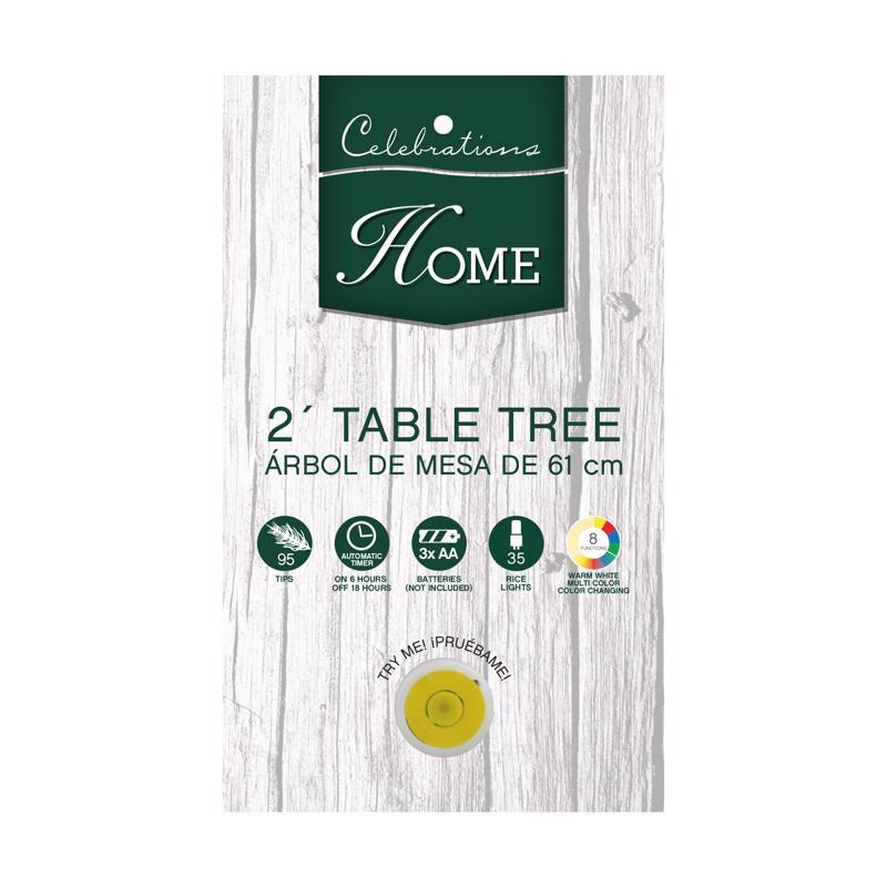 Celebrations 2 ft. Slim LED 35 ct Table Tree with Wood Base Color Changing Christmas Tree, Pack of 4
