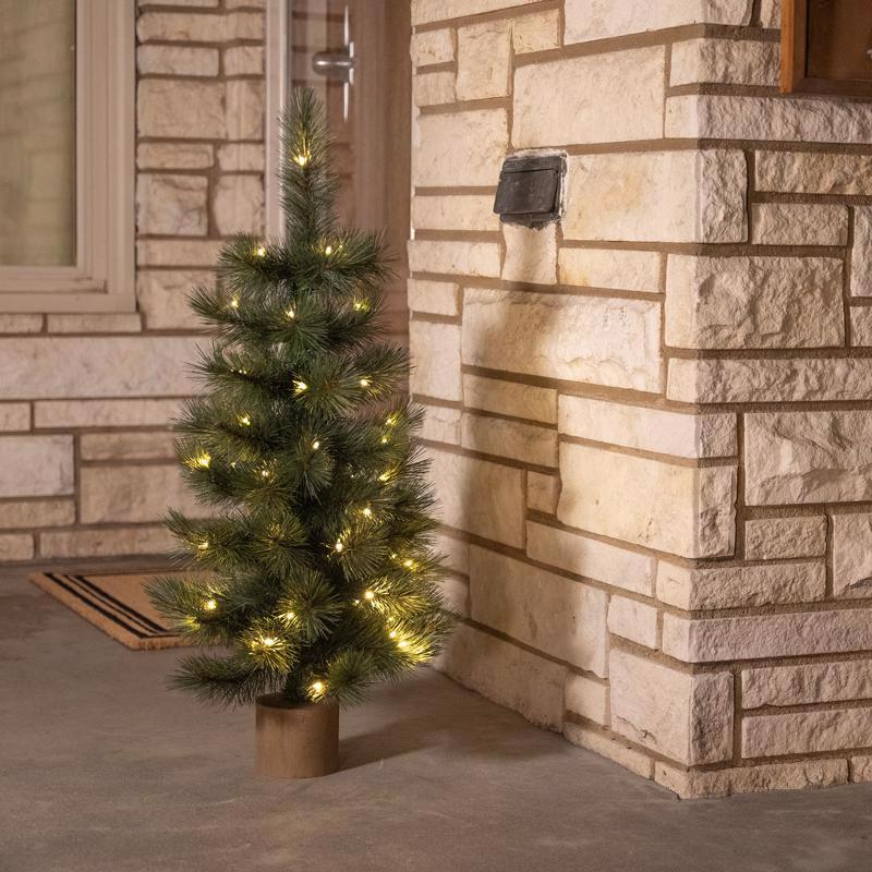 Celebrations 3 ft. Slim LED 50 ct Table Top with Wood Base Color Changing Christmas Tree