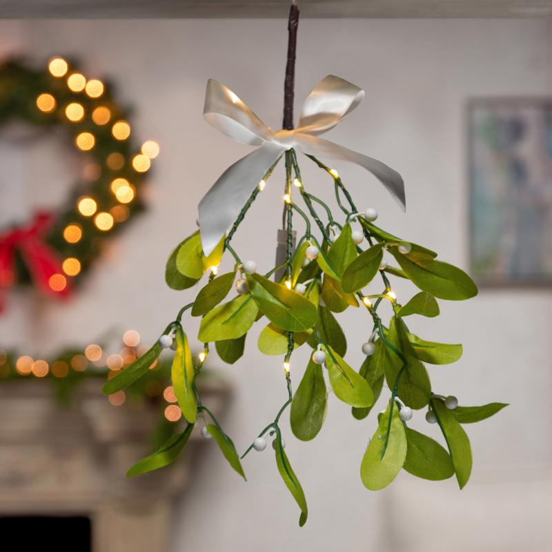 Gerson Mistletoe Branch with Warm White LED Lights Hanger 12 in., Pack of 24