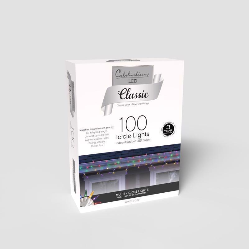 Celebrations Classic LED T5 Pure White 100 ct Icicle Christmas Lights 6 ft.