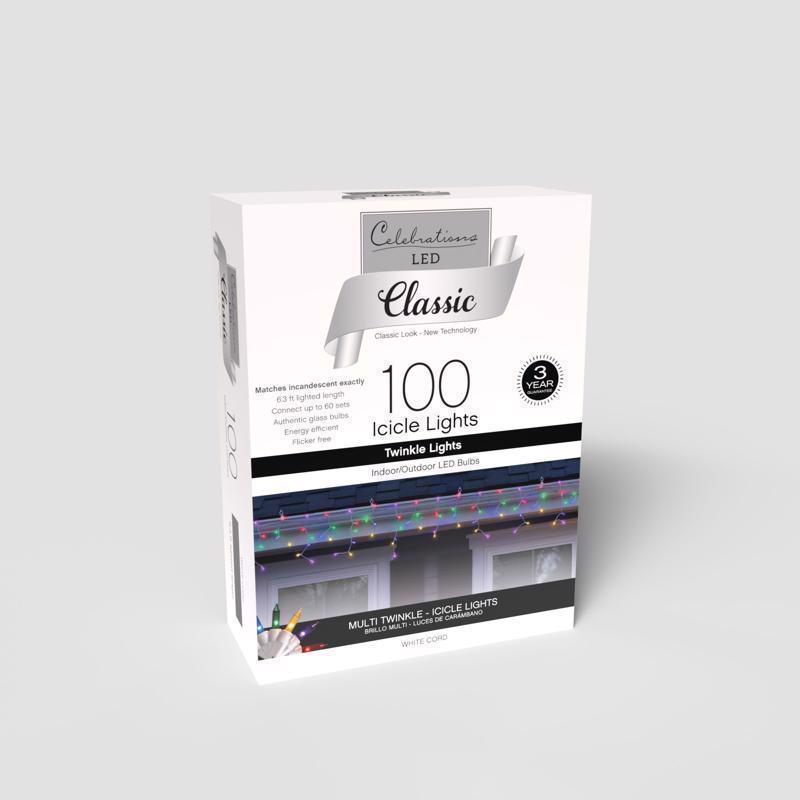 Celebrations Classic LED T5 Multicolored 300 ct Icicle Christmas Lights 19.6 ft.