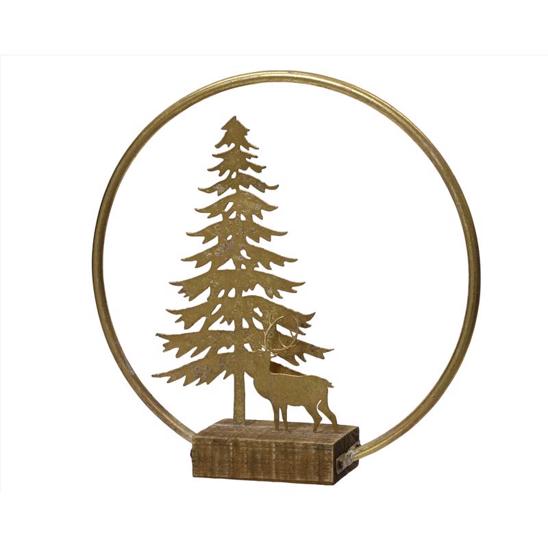 Decoris Gold Tree with Deer Table Decor 11 in., Pack of 10
