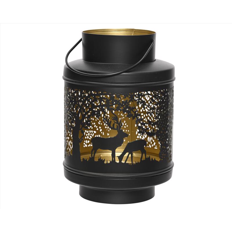 Decoris Black/ Gold Deer Lantern 8.66 in., Pack of 9
