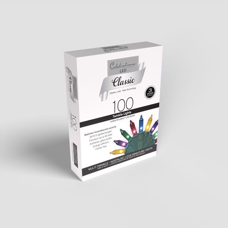 Celebrations Classic LED T5 Multicolored 100 ct String Christmas Lights 24.75 ft., Pack of 12