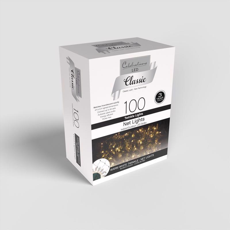 Celebrations Classic LED T5 Warm White 100 ct Net Christmas Lights 4 ft.
