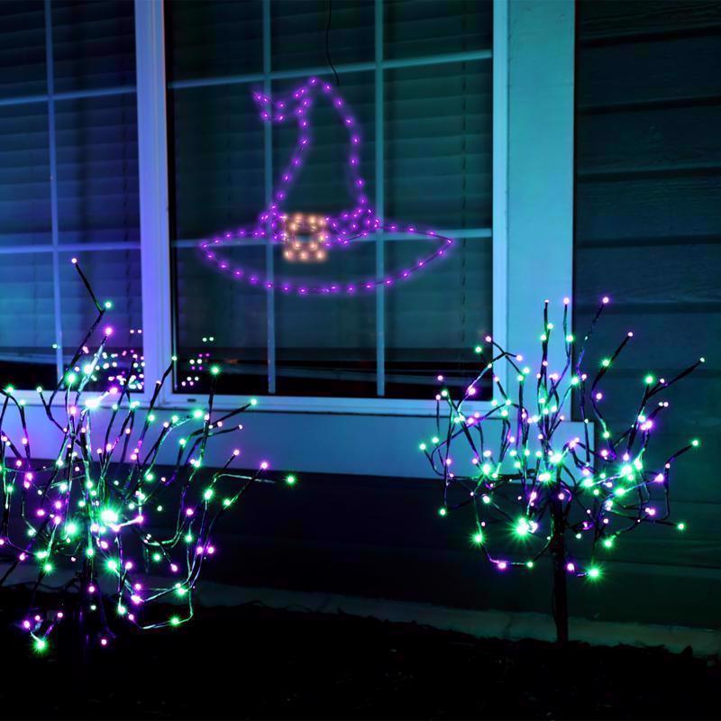 Celebrations Purple 84 ct 18.2 in. LED Prelit Illuminated Witch Hat Halloween Decor, Pack of 8