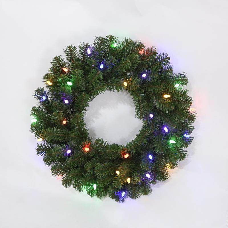 Celebrations 24 in. D LED Prelit Multicolored LED and Multi-Function Northern Pine Wreath, Pack of 12