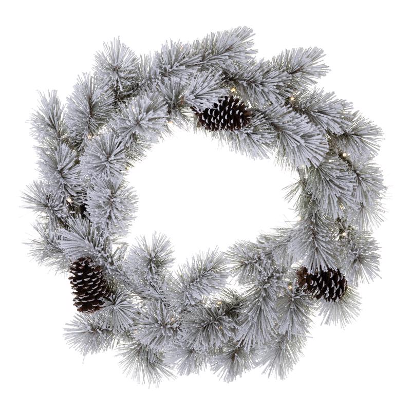 Celebrations Home 30 in. D LED Prelit Multicolored Snowy Scotch Pine Wreath, Pack of 4