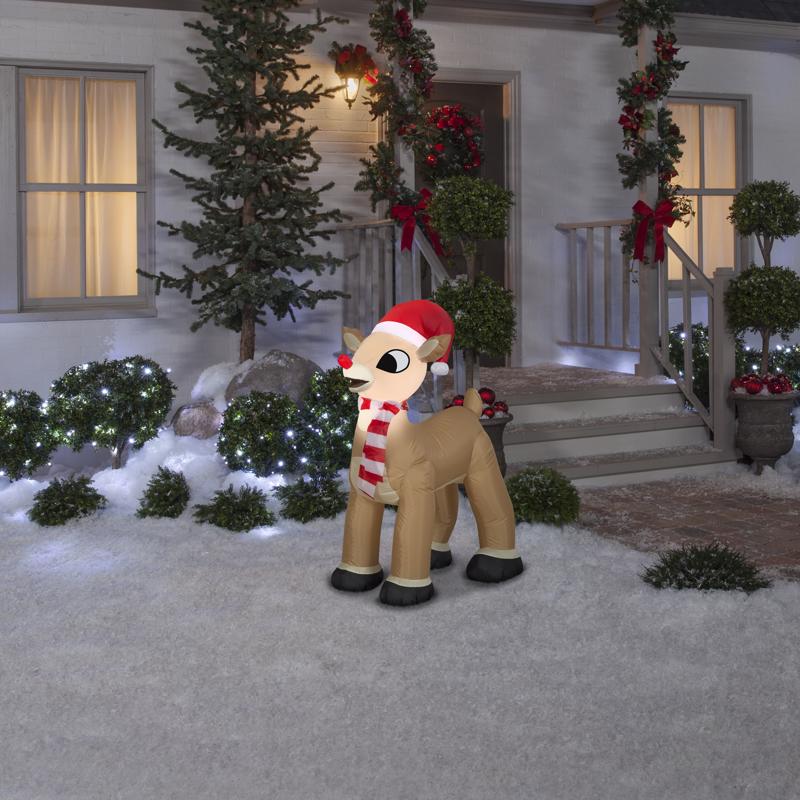 Rudolph Airblown Christmas Inflatable Rudolph the Red-Nosed Reindeer in Santa Hat and Scarf 42 in. I