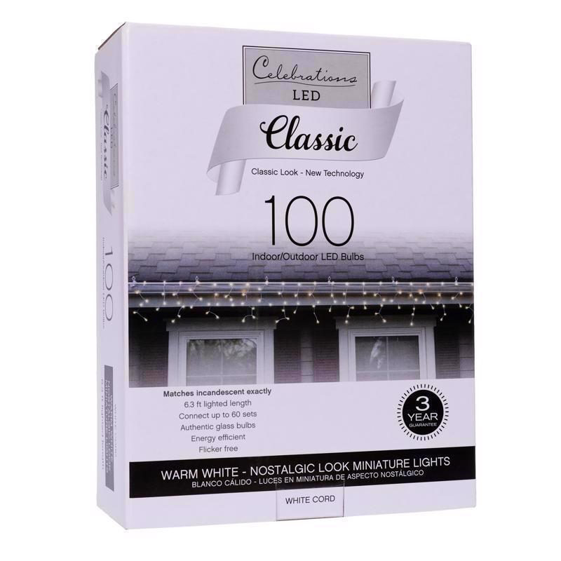 Celebrations Classic LED T5 Warm White 100 ct Icicle Christmas Lights 6.3 ft.