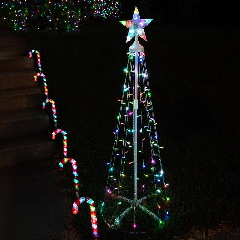 Celebrations Platinum Brilliant LED RGBW Straight Frame Tree 4 ft. Yard Decor