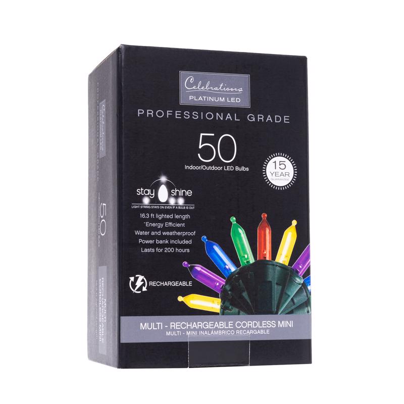 Celebrations Platinum LED T5 Multicolored 50 ct String Smart-Enabled Christmas Lights 16.3 ft.