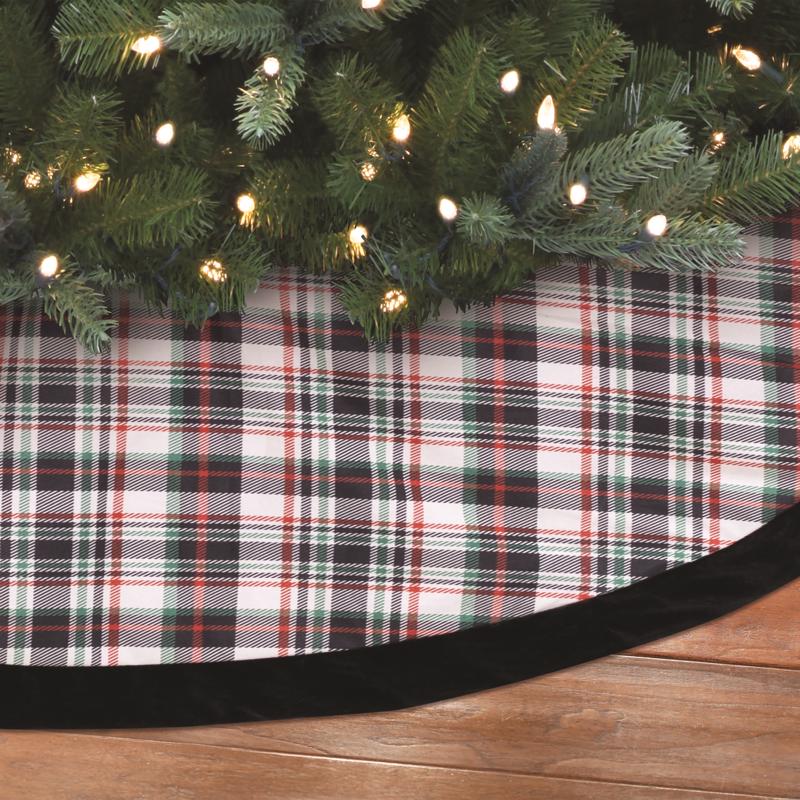 Dyno Cream/Black Plaid Print Tree Skirt, Pack of 4