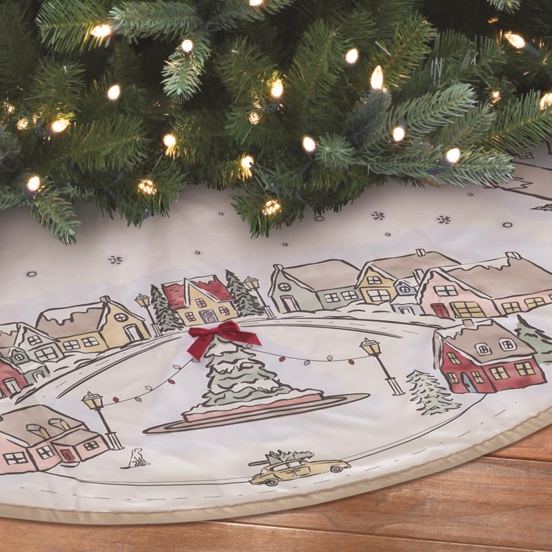 Dyno White/Warm Gray Tree Village Tree Skirt, Pack of 4