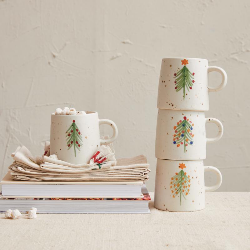Creative Co-Op Multicolored Christmas Tree Mug 4 in., Pack of 4