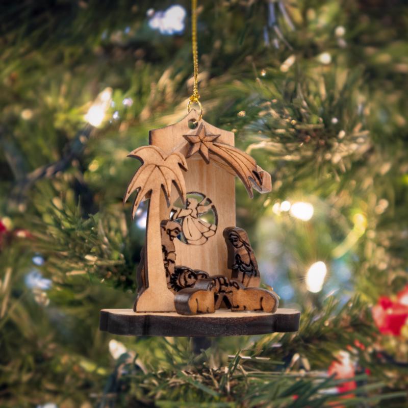 Holy Land Olive Wood Natural 3D Nativity Ornaments 3 in., Pack of 20
