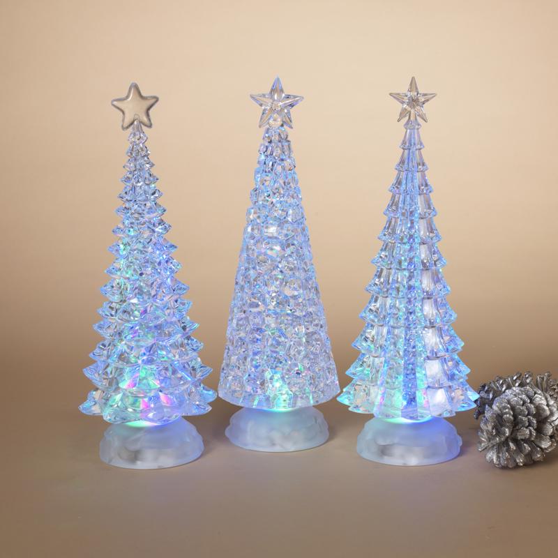 Gerson Clear Lighted Spinning Water Globe Trees Table Decor 13 in., Pack of 3