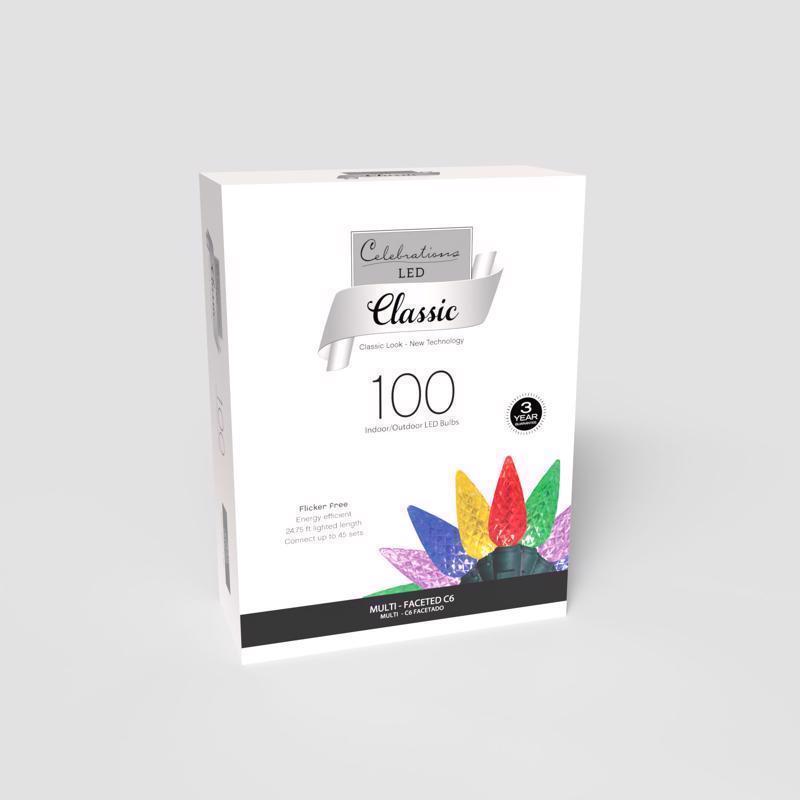 Celebrations Classic LED C6 Multicolored 100 ct String Christmas Lights 24.75 ft.