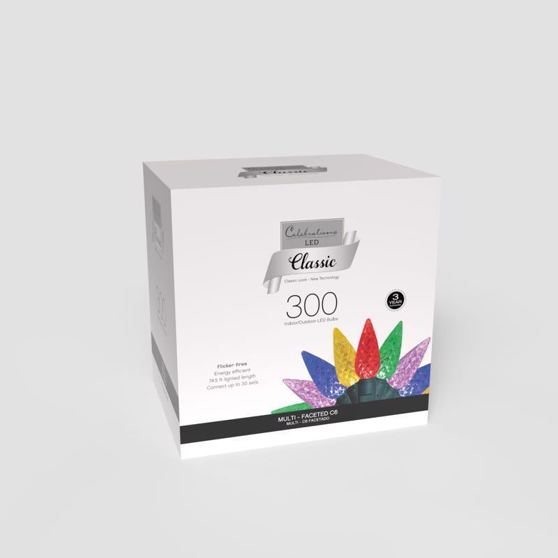 Celebrations Classic LED C6 Multicolored 300 ct String Christmas Lights 74.5 ft.