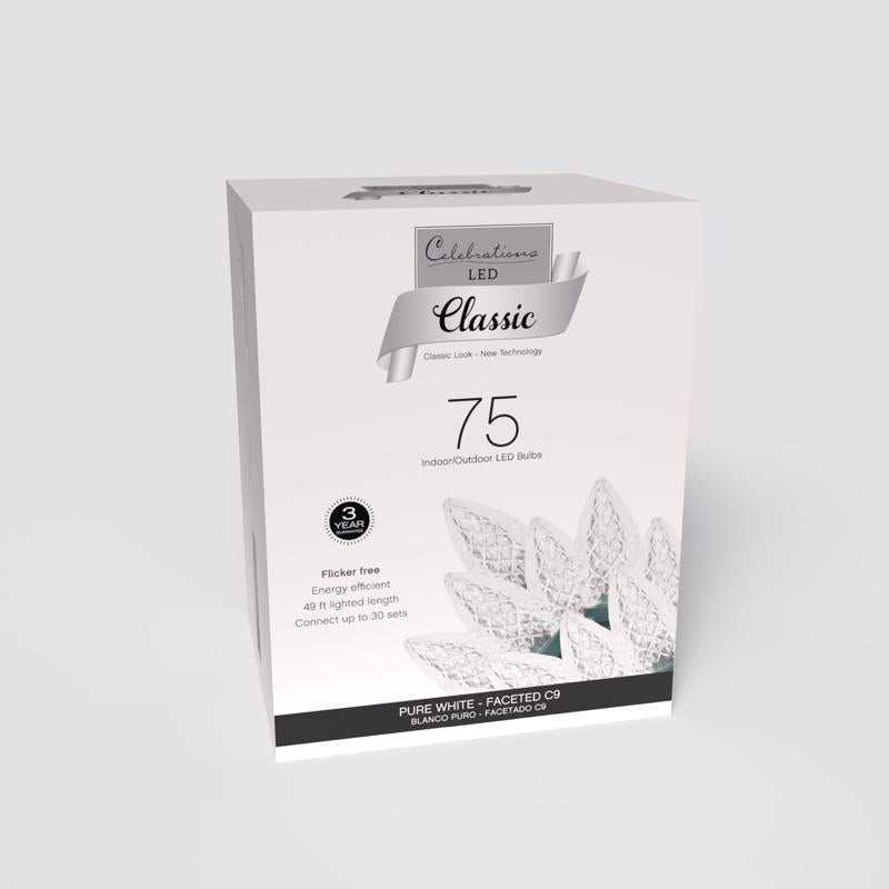 Celebrations Classic LED C9 Pure White 75 ct String Christmas Lights 49 ft.