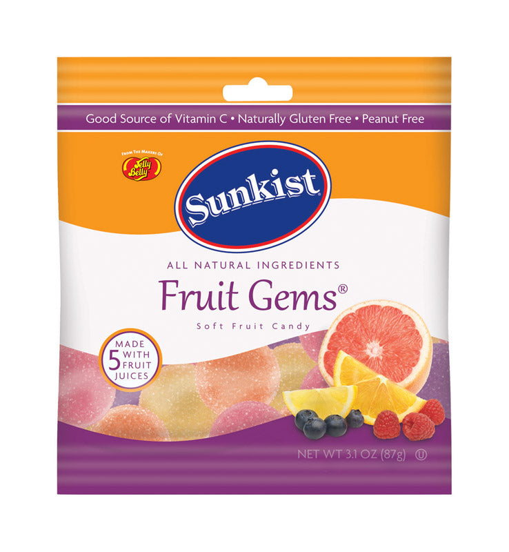 Jelly Belly Sunkist Fruit Gems Assorted Chewy Candy 3.1 oz, Pack of 12