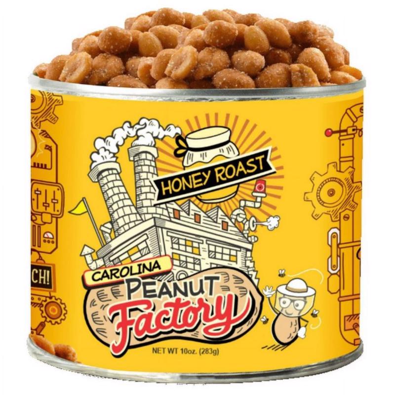 1 in 6 Snacks Carolina Peanut Factory Honey Roasted Peanuts 10 oz Can, Pack of 6